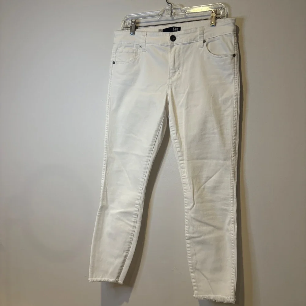 Kut From The Kloth‎ Connie Ankle Skinny Jeans White Women's Size 10 Frayed Hem